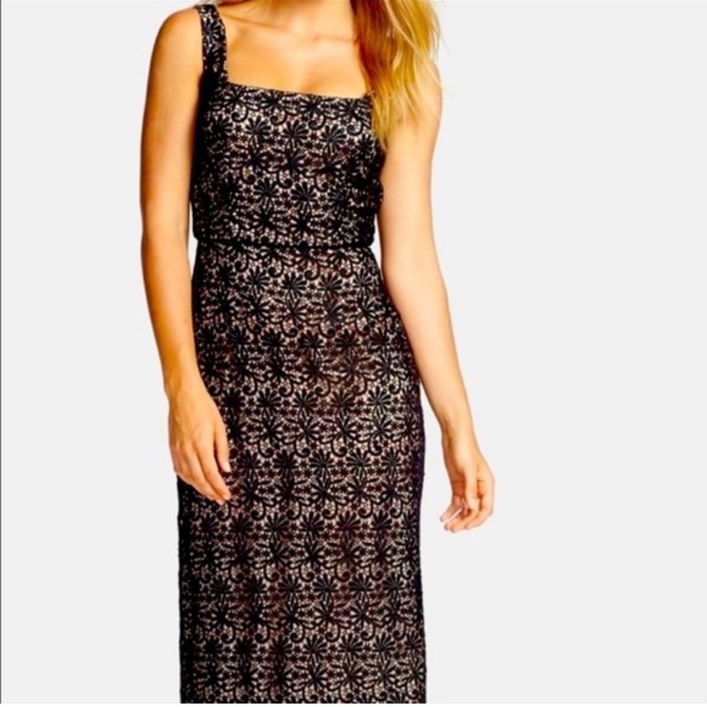 Jill Stuart Black Lace Overly Square Neck Sleeveless Formal Maxi Gown Size 8 NEW